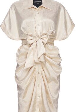 Le Superbe Cream Satin Tie-Waist Midi Dress